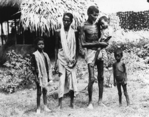 A family of semi-starved Indians who have arrived in Calcutta in search of food.   (Photo by Keystone/Getty Images)